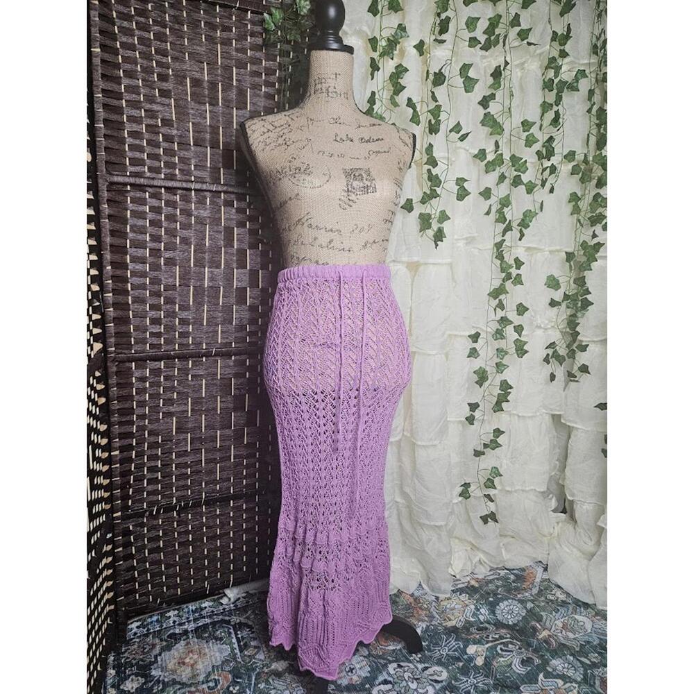 Free People Lavender Crochet Knit Maxi Skirt